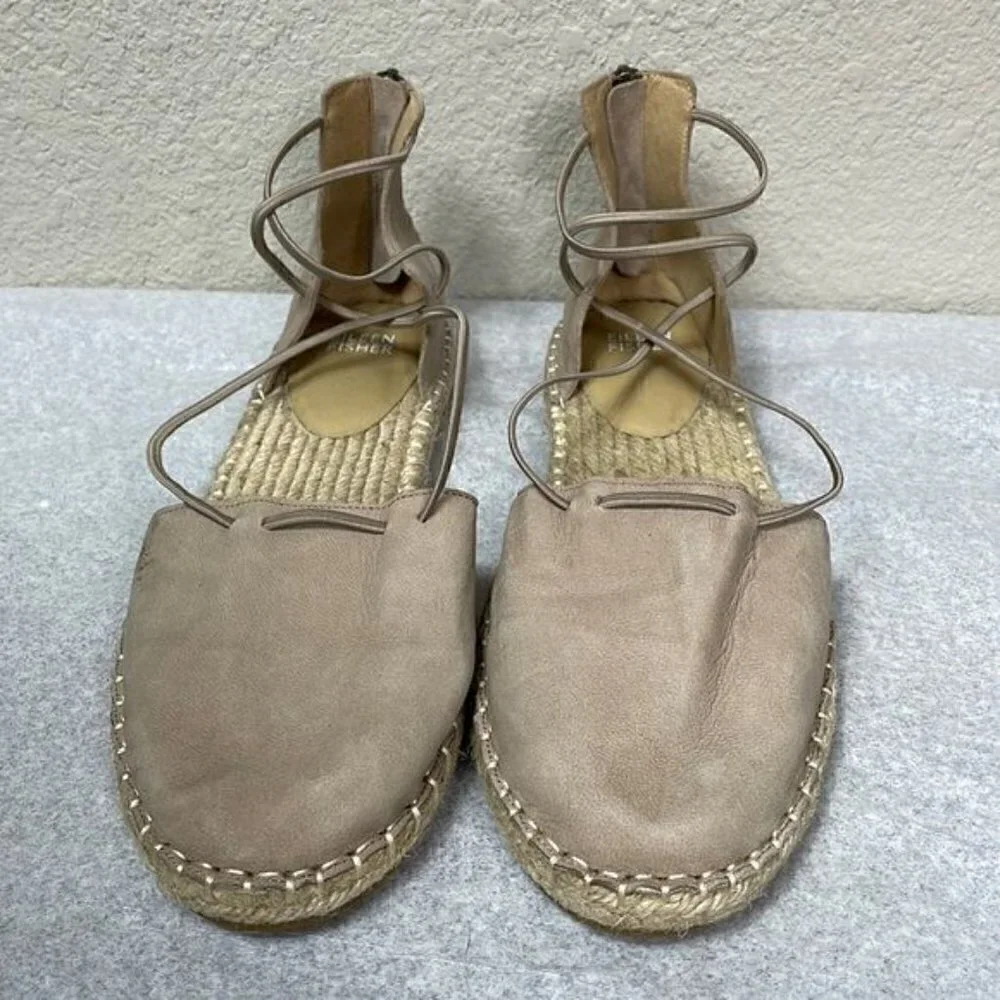 Eileen Fisher Lace Up Espadrille Sandals Lee Beige Tan Suede DIY Needs Repair 9